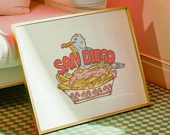 San Diego Art Print – Seagull & Fries Illustration (14x11 Lustre Print)