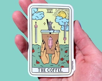 LIGHT Coffee Tarot Sticker - Cute Die Cut Stickers - Coffee Sticker - Hydroflask Sticker - Cat Sticker