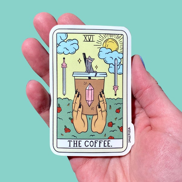 LIGHT Coffee Tarot Sticker - Cute Die Cut Stickers - Coffee Sticker - Hydroflask Sticker - Cat Sticker
