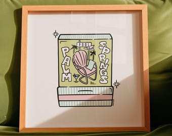 Lámina decorativa cuadrada de 8x8 pulgadas con estampado de cerillas de Palm Springs