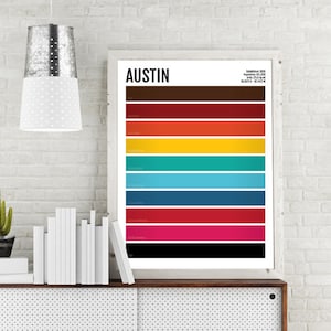 Austin Minimalist Print - AUS Texas Minimal Poster - Wall Art, Apartment Décor, Abstract Illustration, Boyfriend Gift, Husband Gift, Color