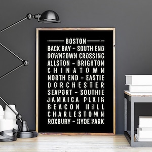 Boston Print - Neighborhoods - Subway Poster, Boyfriend Gift, Husband Gift, Wall Art, Train Scroll, Bus Scroll, Word Art, Typography