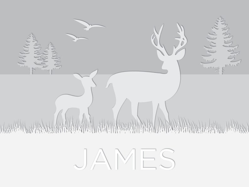 Buck Nursery Art Gray Woodland Nursery Decor Customized Baby Etsy