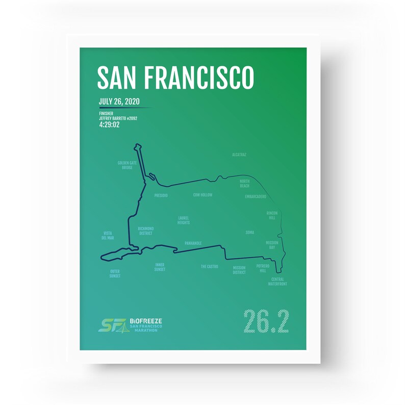Runner Gift San Francisco Marathon Print SF Marathon Map 2020 or 2019 San Fran California Personalized Poster Running Gifts