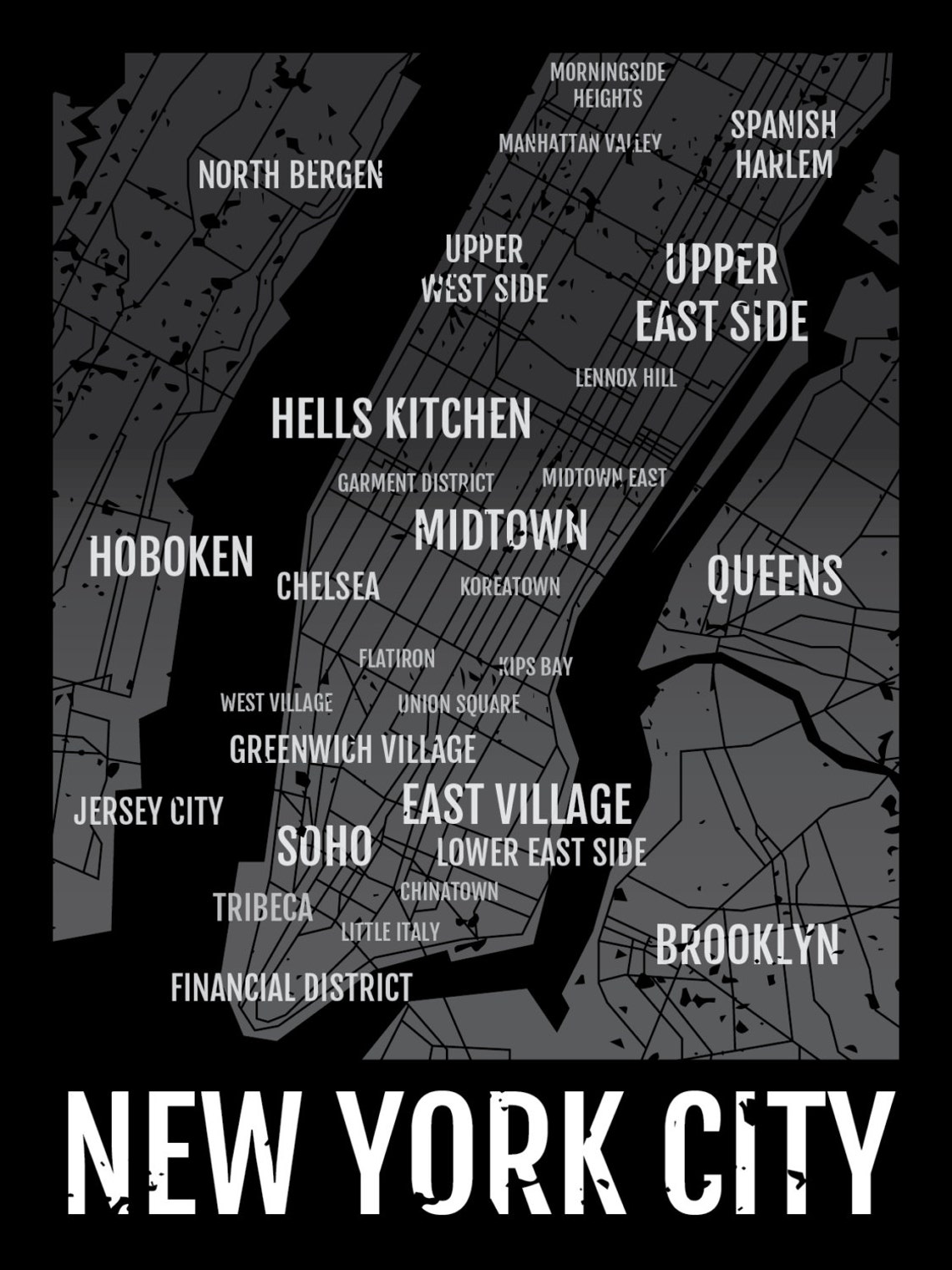 NYC Print New York City Neighborhood Map Boyfriend Gift - Etsy
