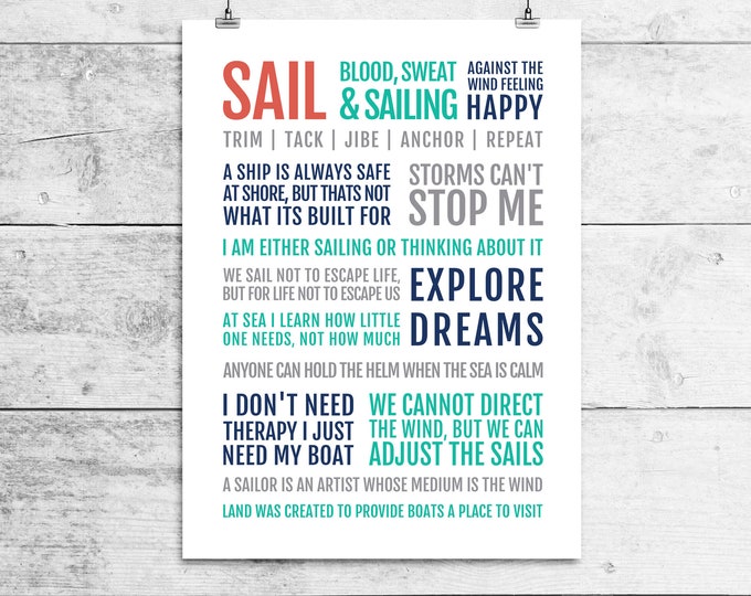 Sailing Manifesto Print - Sailing Gift for Men or Women, Motivational Sail Quotes, Sailing Lover Motivation Poster, Boathouse Decor, Sailor
