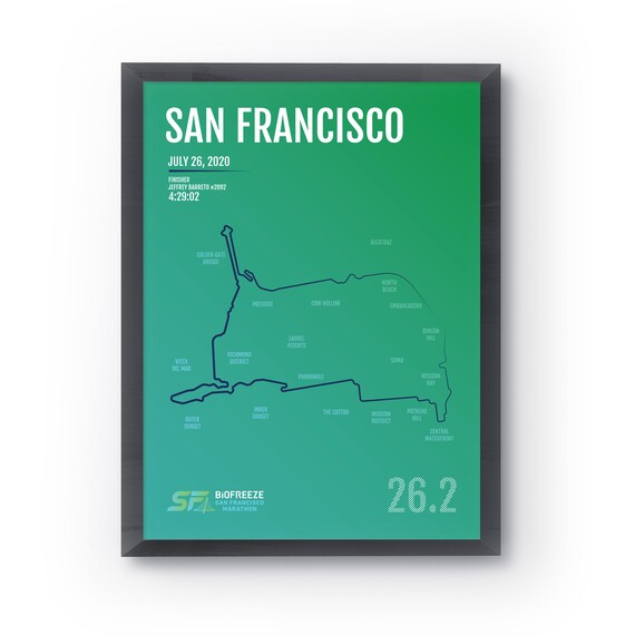Runner Gift San Francisco Marathon Print SF Marathon Map 2020 or 2019 San Fran California Personalized Poster Running Gifts