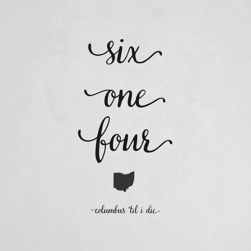 Columbus 614 Area Code Print Ohio Typography Poster Etsy
