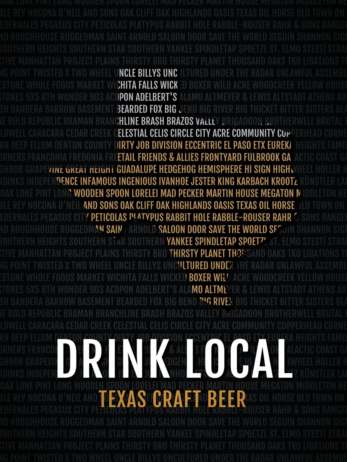 Texas Beer Print Map TX Drink Local Craft Beer Sign Etsy