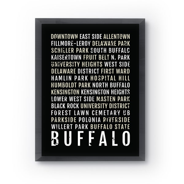 Buffalo Print - Neighborhoods - Subway Poster, Boyfriend Gift, Husband Gift, Wall Art, Train Scroll, Bus Scroll, Word Art, Typography