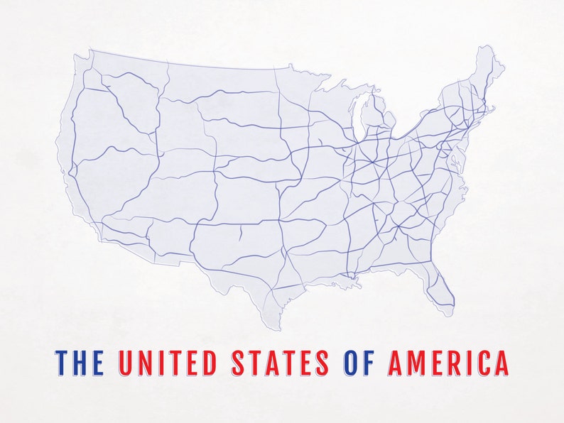 Boyfriend Gift American Travel Wall Art USA Map Print Red White and Blue Poster Husband Gift Patriotic Decor United States Highways