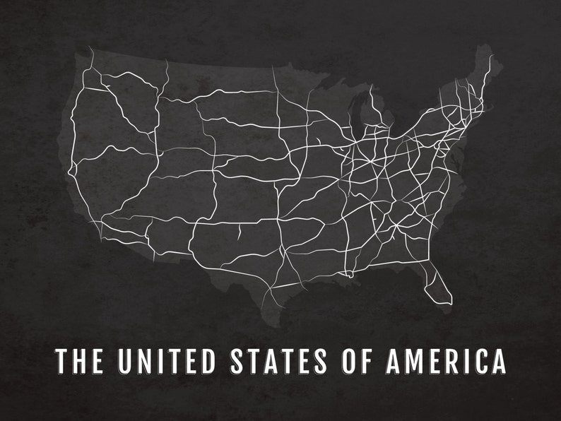 Boyfriend Gift American Travel Wall Art USA Map Print Red White and Blue Poster Husband Gift Patriotic Decor United States Highways