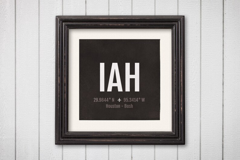 IAH Aviation Art Houston Airport Code Print Aviation Gifts Travel Gifts Wall Art Decor Texas Airplane Nursery Poster