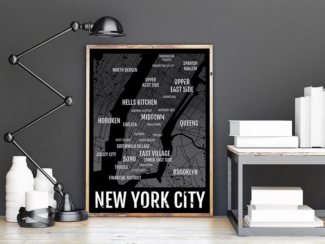 NYC Print New York City Neighborhood Map Boyfriend Gift - Etsy