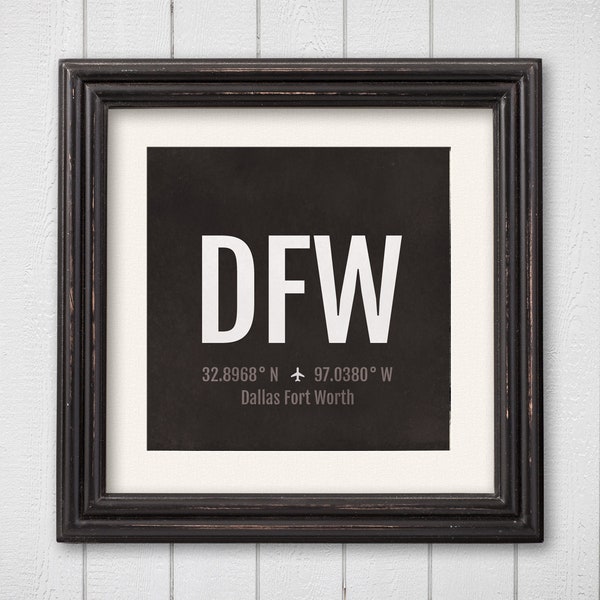 Dallas Fort Worth Airport Code Print - DFW Aviation Art - Texas Airplane Nursery Poster, Wall Art, Decor, Travel Gifts, Aviation Gifts