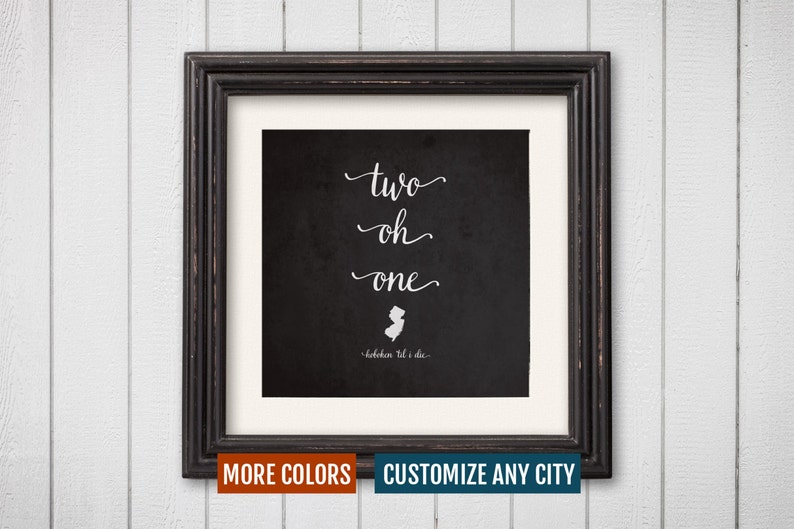 Hoboken 201 Area Code Print New Jersey Typography Poster Etsy