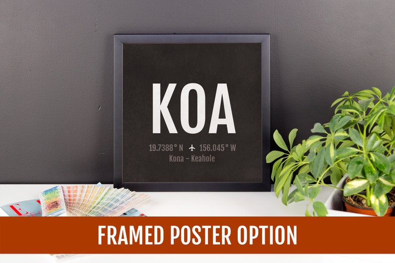 Kona Airport Code Print KOA Aviation Art Hawaii Airplane Etsy