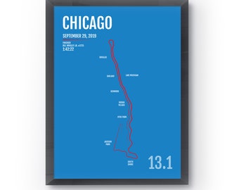 Chicago Half Marathon Print - Personalized for any year, Chicago Half Marathon Map, Runner Gift, Gifts for Runners, Running