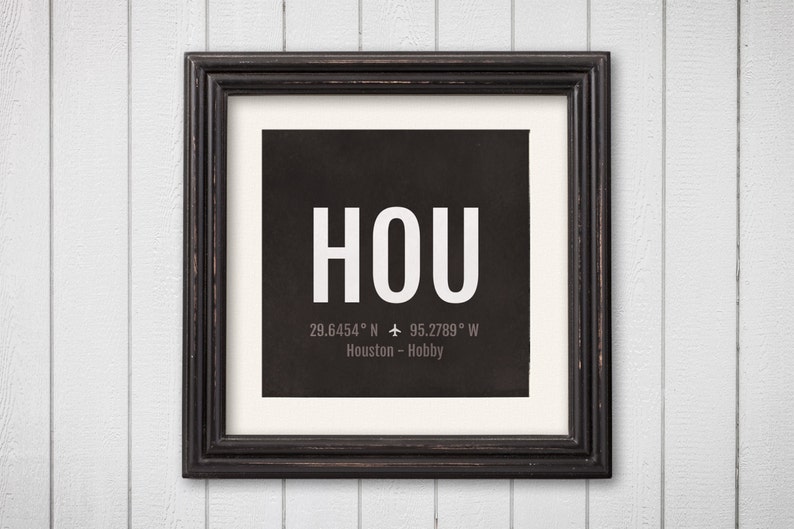 Houston Airport Code Print HOU Aviation Art Texas Airplane Etsy
