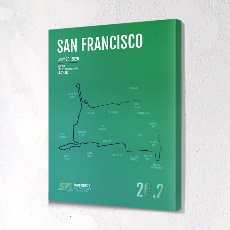 Runner Gift San Francisco Marathon Print SF Marathon Map 2020 or 2019 San Fran California Personalized Poster Running Gifts