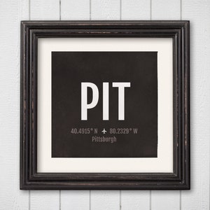 Pittsburgh Airport Code Print - PIT Aviation Art - Pennsylvania Airplane Nursery Poster, Wall Art, Decor, Travel Gifts, Aviation Gifts