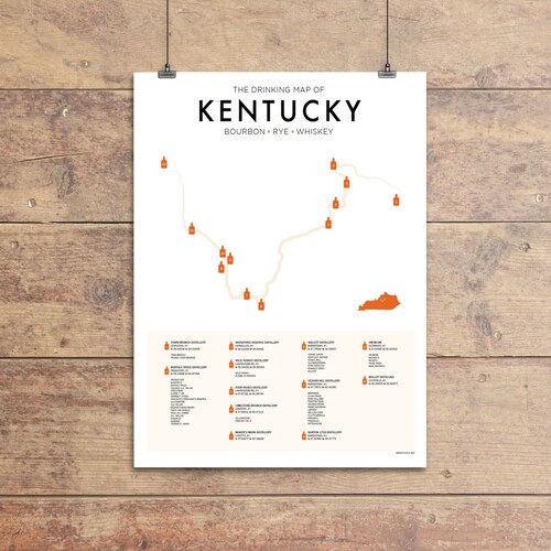 Kentucky Bourbon Print Distilleries Map Poster for Man Cave - Etsy