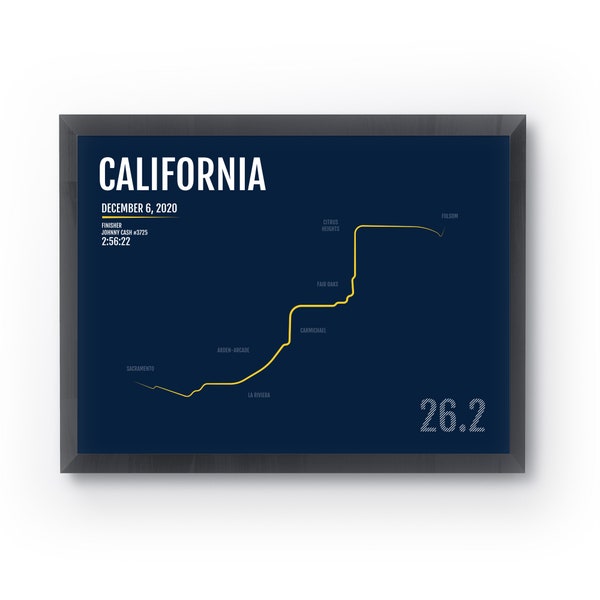 California International Marathon Print -  Personalized for ANY Year, Sacramento Marathon, Marathon Map, Runner Gift, California Gift