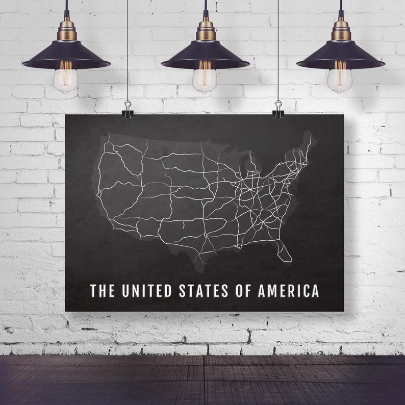 Boyfriend Gift American Travel Wall Art USA Map Print Red White and Blue Poster Husband Gift Patriotic Decor United States Highways