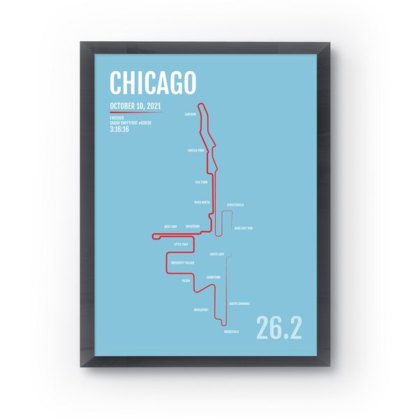 Chicago Marathon Print - Personalized for ANY Year, Marathon Map, Chicago Runner Gift, Running Art, Gifts for Runners, 26.2