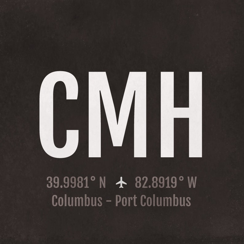 Columbus Airport Code Print CMH Aviation Art Ohio Airplane Etsy