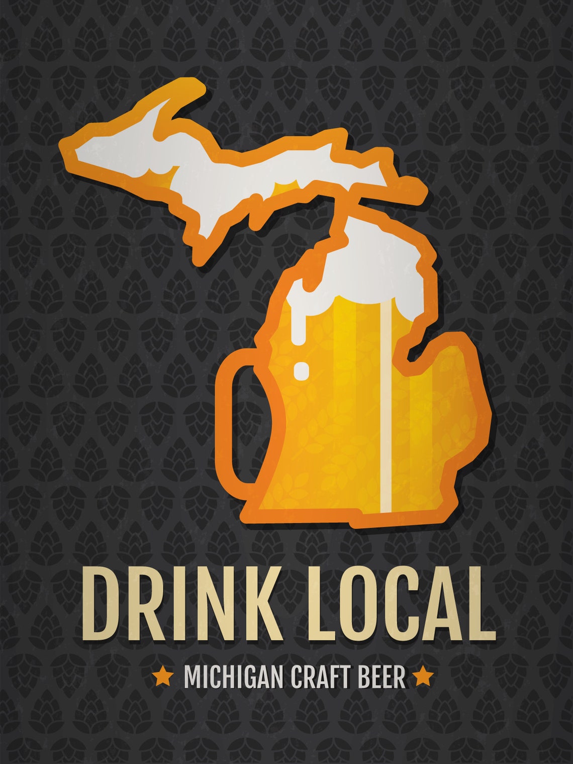 Michigan Beer Print Map MI Drink Local Craft Beer Sign Etsy