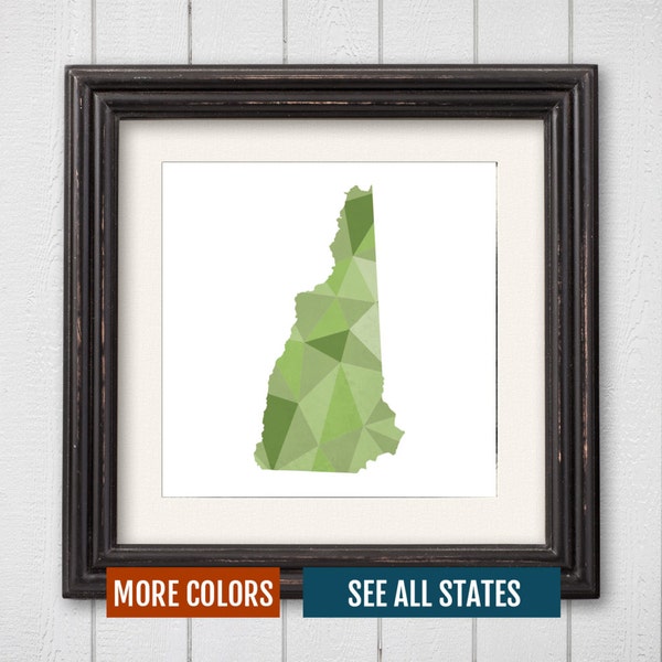 New Hampshire State Map Print - Personalized Geometric Wall Art NH Colorful Abstract Poster, Minimal, Unique and Customized Triangle Decor
