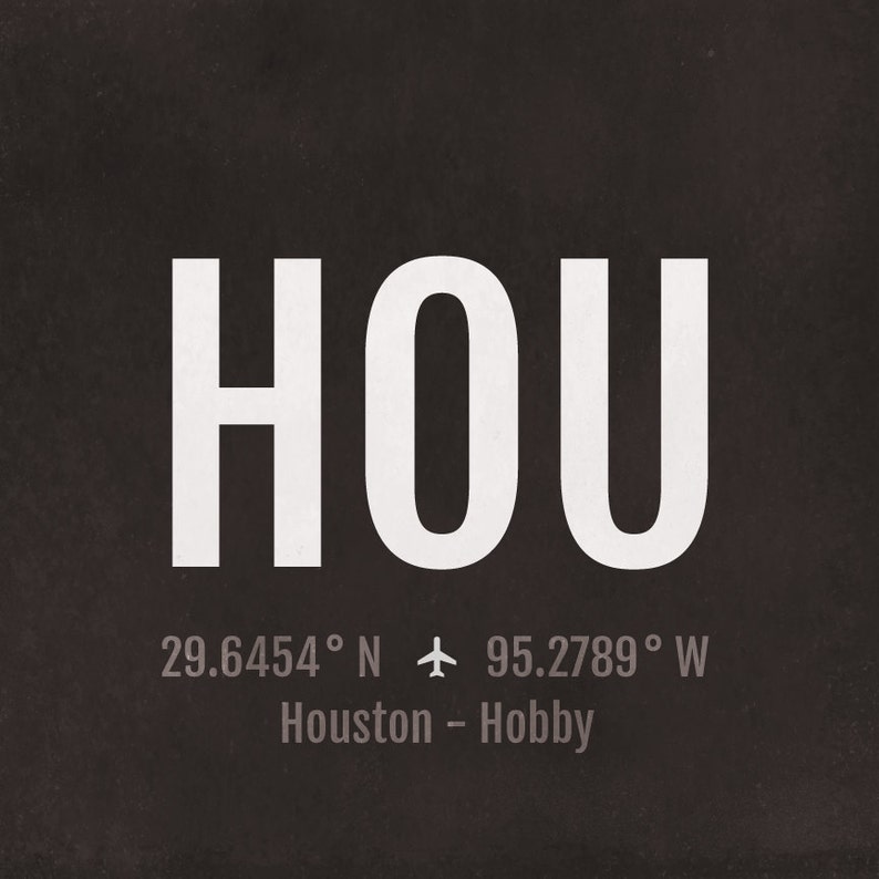 Houston Airport Code Print HOU Aviation Art Texas Airplane Etsy