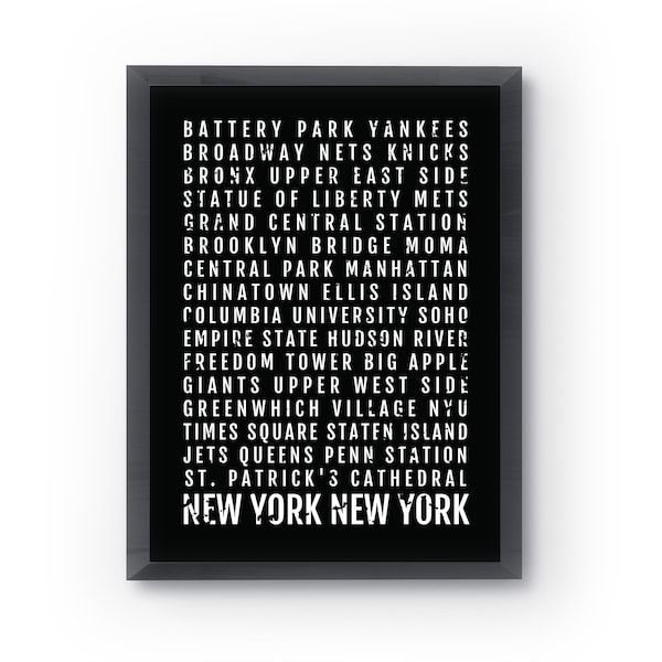 New York City Print, New York City Subway Sign Poster, Nyc Wall Art, Décor, Canvas, Word Map, Gift, Bus Scroll, Typography, Minimal, Custom