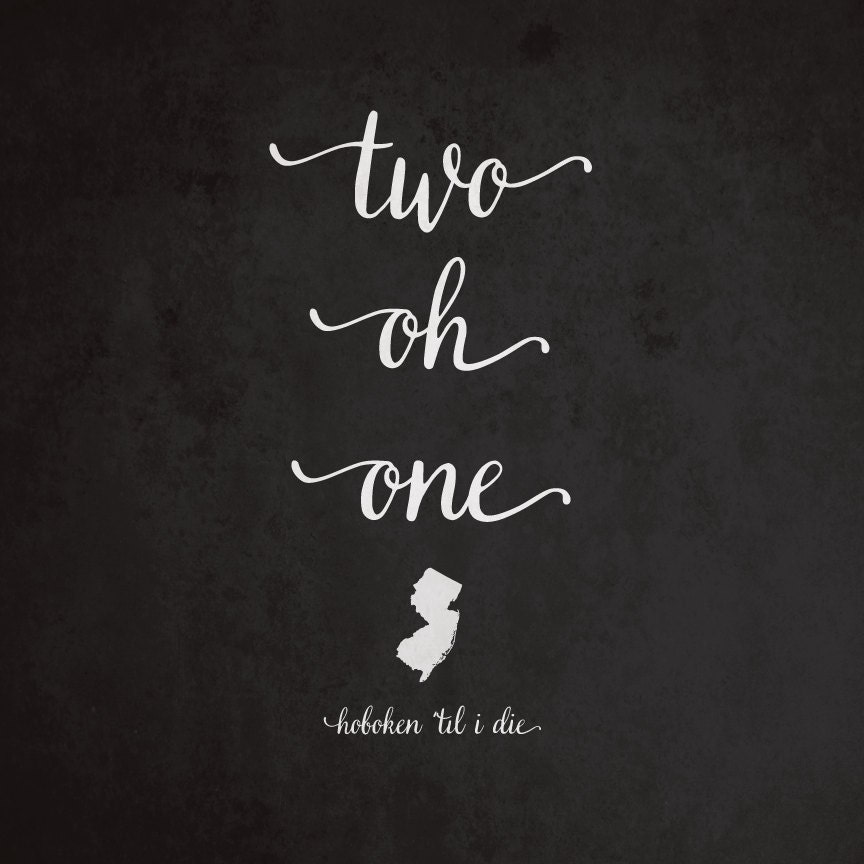 Hoboken 201 Area Code Print New Jersey Typography Poster Etsy