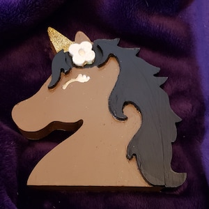 Personalized Wooden Black Unicorn Bust
