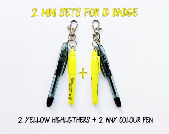 2 Mini sets for ID badge/ Mini Pen/ Mini Sharpie/ Mini Highlighter/ lanyard  mini pen/ badge reel accessory