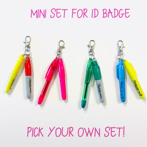 Mini set for ID badge/ Mini Pen/ Mini Sharpie/ Mini Highlighter/ lanyard mini pen/ badge reel accessory