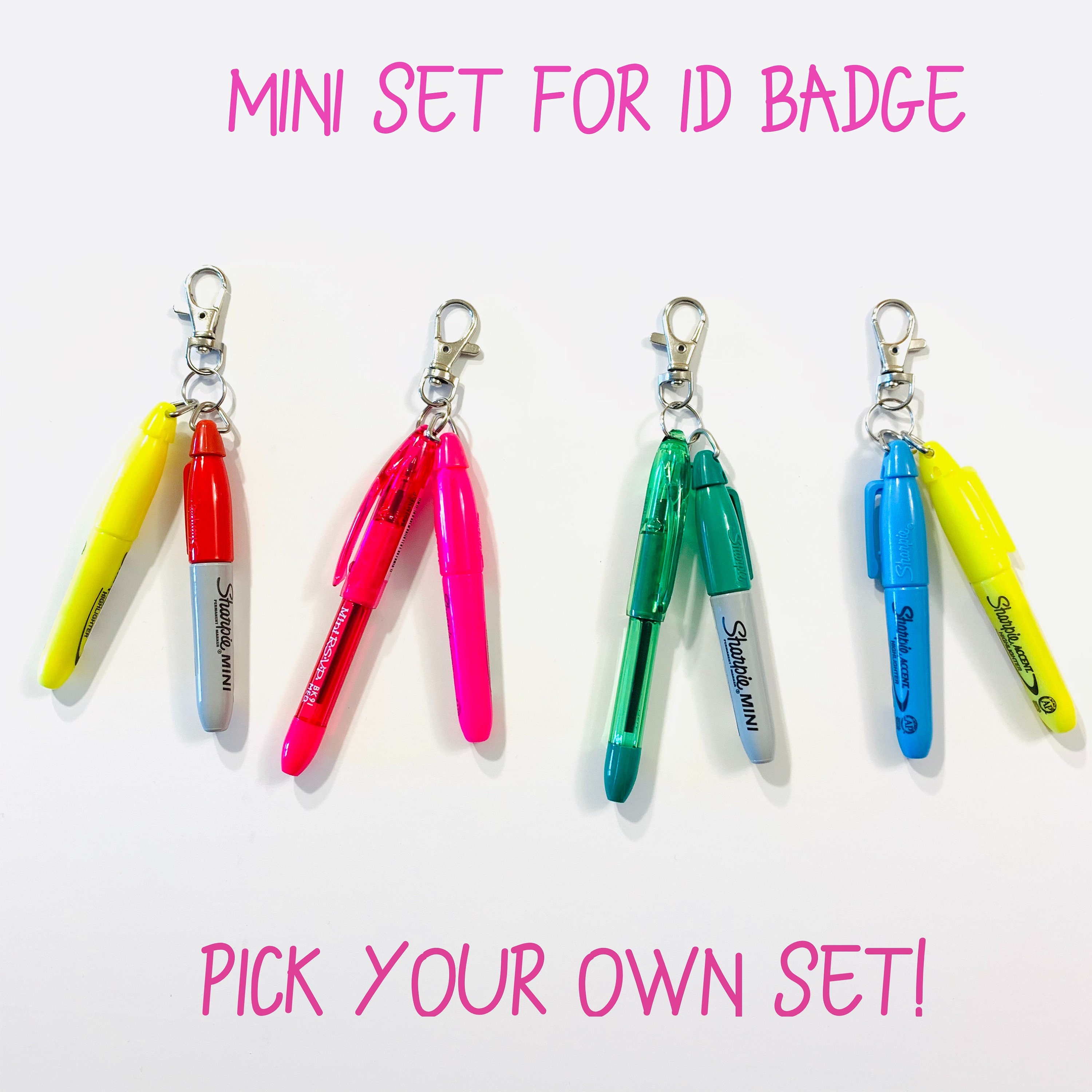 Mini Set for ID Badge/ Mini Pen/ Mini Sharpie/ Mini Highlighter/ Lanyard  Mini Pen/ Badge Reel Accessory 