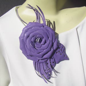 Purple Rose Brooch leather, Purple Rose Brooch flower, leather Purple Rose Wedding Brooch, Purple rose brooch leather, Purple Wedding brooch
