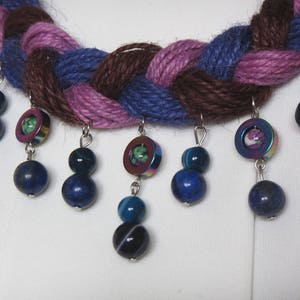Eko Necklace, Linen Necklace natural stone beads, Linen Necklace, Stone Beads Coral linen necklace, Purple linen necklace, Boho necklace image 5