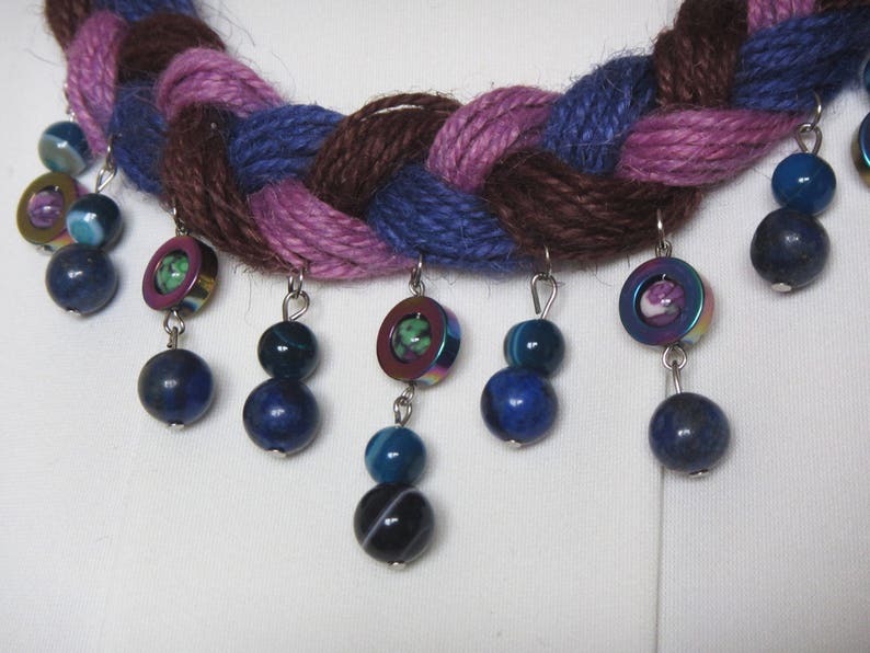 Eko Necklace, Linen Necklace natural stone beads, Linen Necklace, Stone Beads Coral linen necklace, Purple linen necklace, Boho necklace image 5