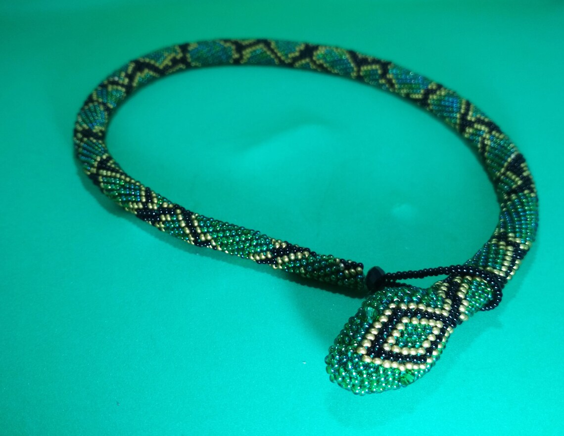 Snake Necklace Beaded Rope Emerald Green Snake Necklace - Etsy