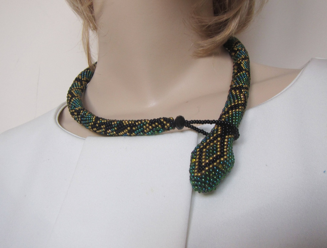 Snake Necklace Beaded Rope, Emerald Green Snake Necklace, Necklace ...
