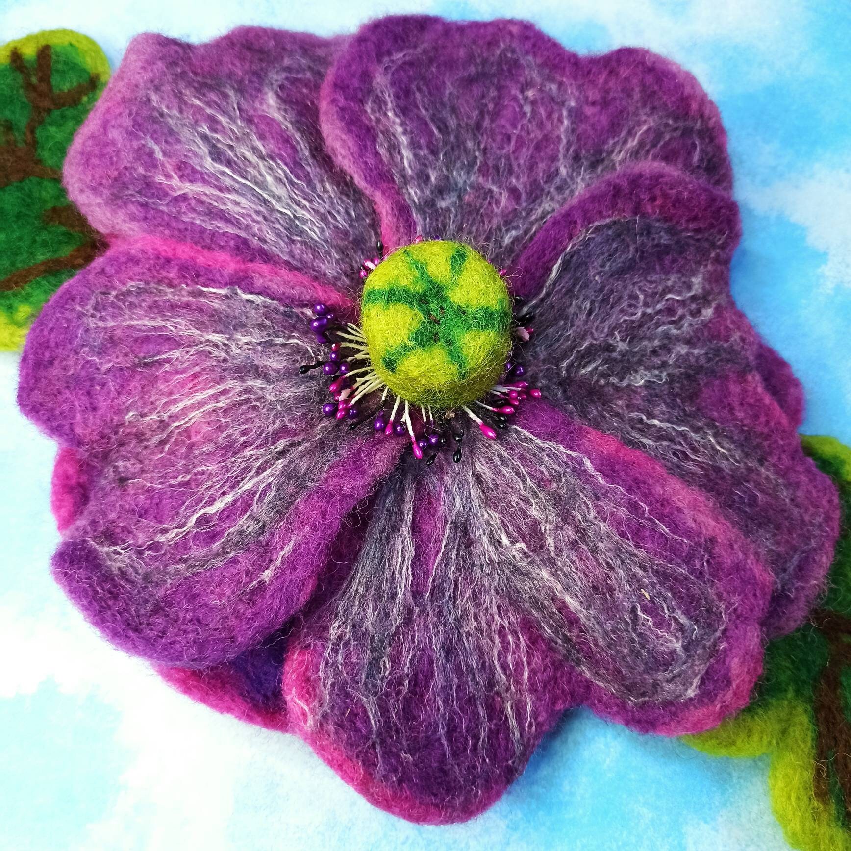 Felt Poppy Brooch Felted Purple Flower Corsage Pin Brooch Etsy