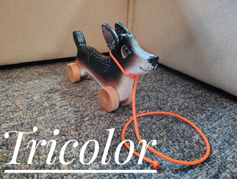 Handmade Pembroke Corgi Dog Pull Toy: Wooden Children's Toy HandPainted image 3