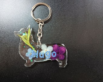 Customizable Pembroke Corgi Resin Keychain: Floral Glitter Dog Lover Gift
