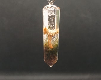 REAL Mushroom & Moss Resin Crystal Pendant Necklace for Nature Lover