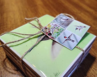 Unique Coaster Set, Handmade Coasters Pack of 4, Unique Photo Coasters, Great Gift for the Nature Lover, Hummingbird Bird Coasters