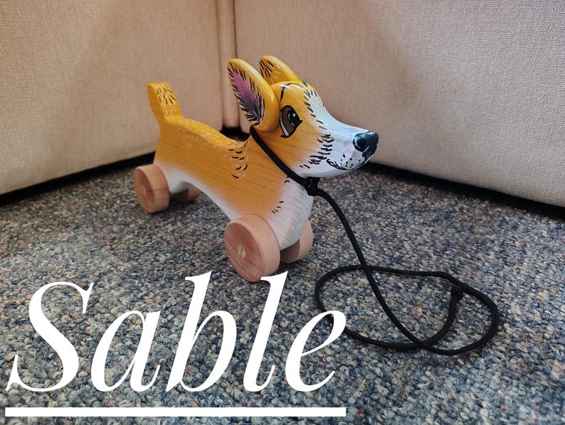 Handmade Pembroke Corgi Dog Pull Toy: Wooden Children's Toy HandPainted image 4